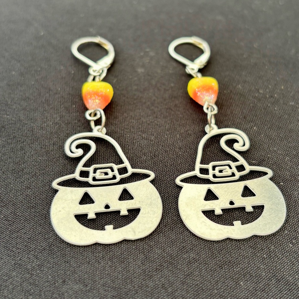 Halloween Pumpkin Earrings with Candy Corn Beads